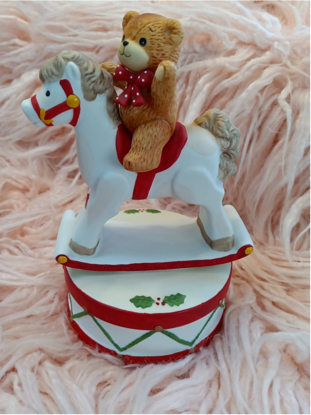Lucy And Me Christmas Music Box Rocking Horse BEAR plays Silent Night 1982 works